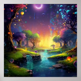 Farbenfrohe Fantasy-Landwald Poster