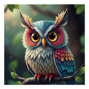 Farbenfrohe Fantasy Owl Poster