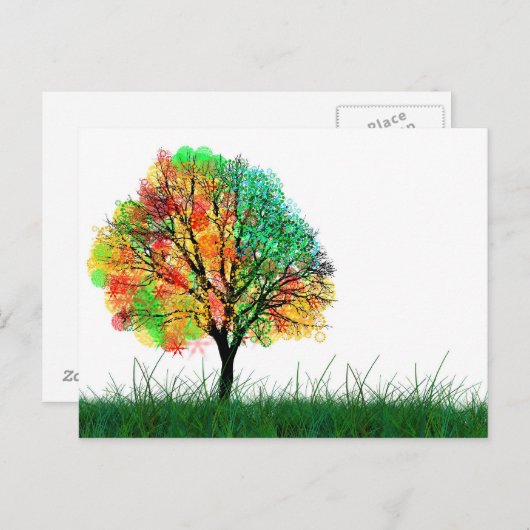 Farbenfrohe Fantasy Tree Illustration Postkarte (Vorne/Hinten)