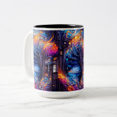 Farbenfrohe Fantasy-Treppe Zweifarbige Tasse (Vorderseite Links)
