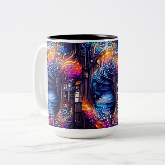 Farbenfrohe Fantasy-Treppe Zweifarbige Tasse (Vorderseite Links)