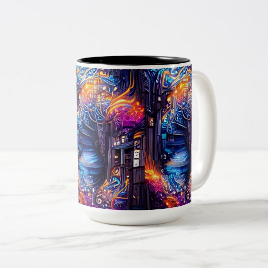 Farbenfrohe Fantasy-Treppe Zweifarbige Tasse (VorderseiteRechts)