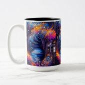 Farbenfrohe Fantasy-Treppe Zweifarbige Tasse (Links)