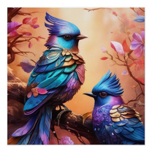 Farbenfrohe Fantasy-Vögel Poster (Vorderseite)