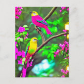Farbenfrohe Fantasy-Vögel Postkarte (Vorderseite)