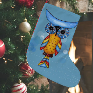 Farbenfrohe Fantasy Whimsical Owl Kleiner Weihnachtsstrumpf