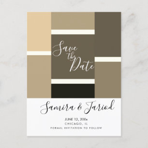 Farbenfrohe Farbblock-Brauntöne Save-the-Date  Postkarte