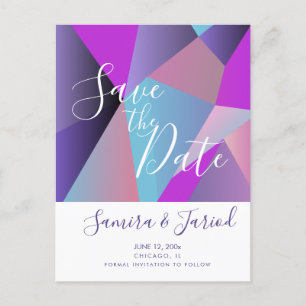 Farbenfrohe Farbblock-Lila-Save-the-Date-Postkarte Postkarte
