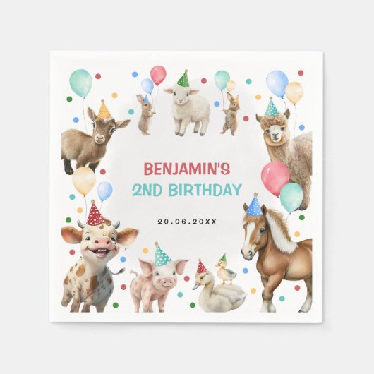 Farbenfrohe Farm Confetti Party Tiere Junge Geburt Serviette (Vorderseite)