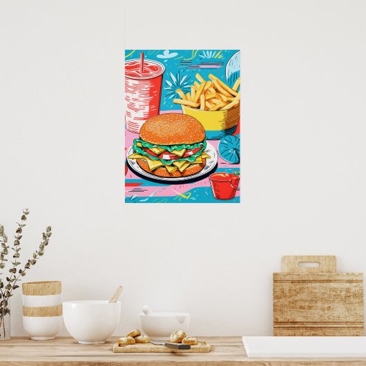 Farbenfrohe Fastfood Poster (Küche)
