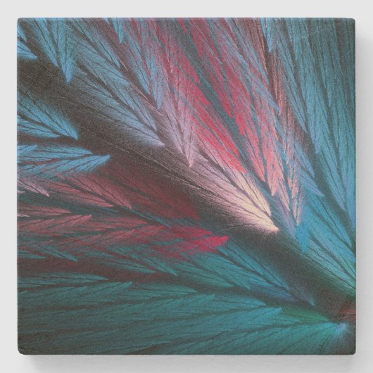 Farbenfrohe Featherie Fraktal Square Stone Unterse Steinuntersetzer (Vorderseite)