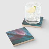 Farbenfrohe Featherie Fraktal Square Stone Unterse Steinuntersetzer (Seitenansicht)