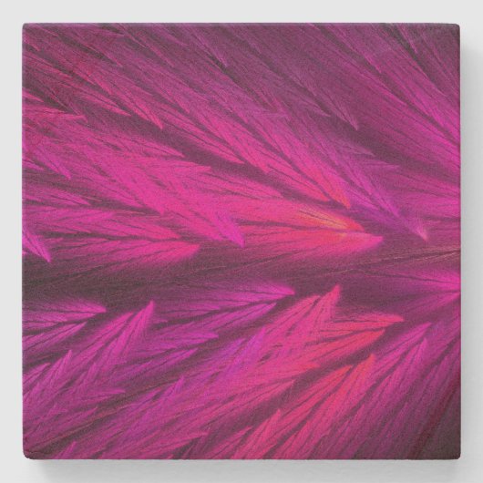 Farbenfrohe Featherie Fraktal Square Stone Unterse Steinuntersetzer (Vorderseite)