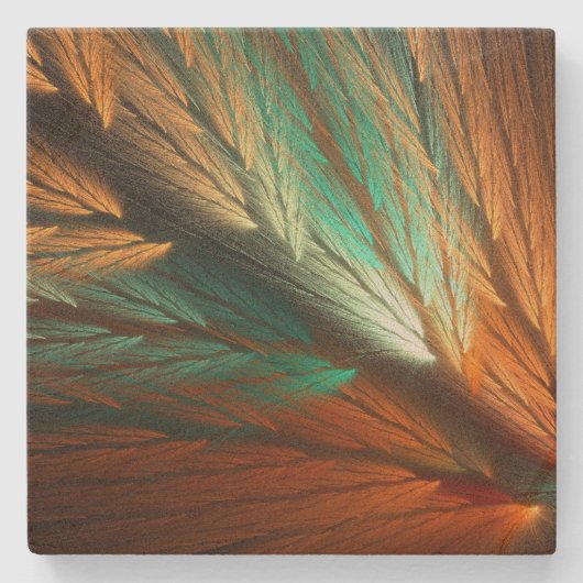 Farbenfrohe Featherie Fraktal Square Stone Unterse Steinuntersetzer (Vorderseite)