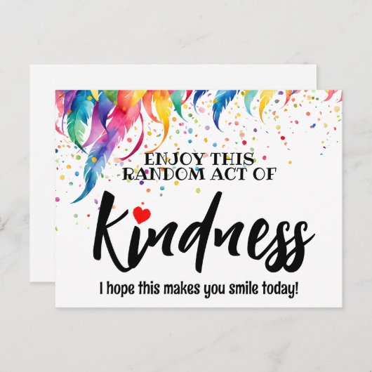 Farbenfrohe Feathers Random Act of Kindness Postca Postkarte (Vorne/Hinten)