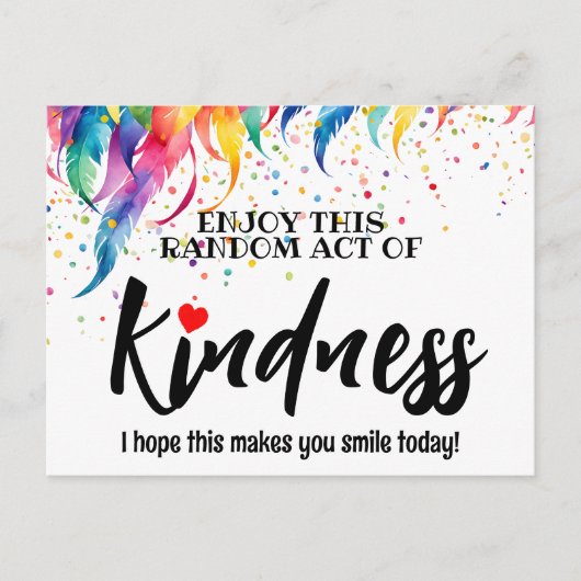 Farbenfrohe Feathers Random Act of Kindness Postca Postkarte (Vorderseite)