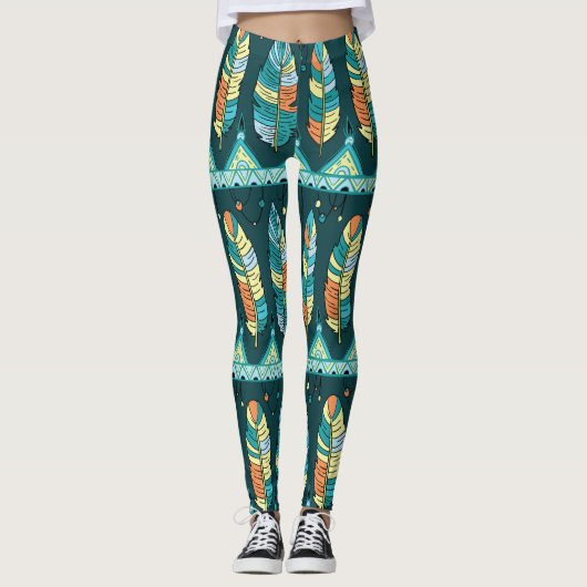 Farbenfrohe Feder, endlose Textur Leggings (Vorderseite)