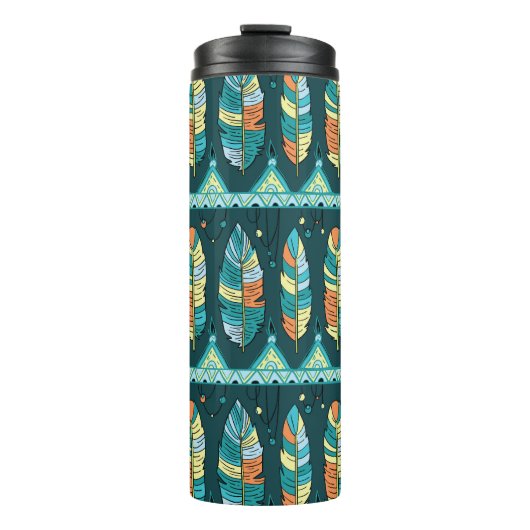 Farbenfrohe Feder, endlose Textur Thermosbecher (Vorderseite)