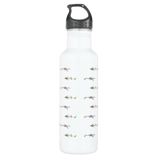 Farbenfrohe Feder und Botanische Arrow-Monogramm Edelstahlflasche (Rückseite)