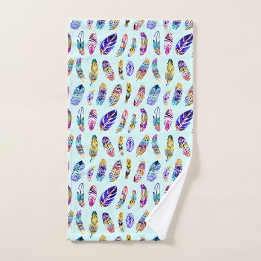 Farbenfrohe Federmuster Badhandtuch Set (Handtuch)