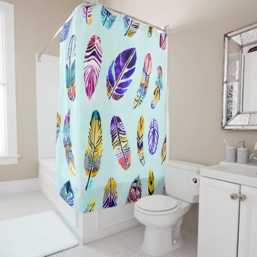 Farbenfrohe Federmuster Duschvorhang (Beispiel)