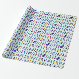 Farbenfrohe Federmuster Geschenkpapier