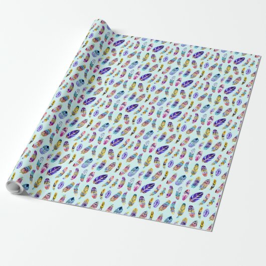Farbenfrohe Federmuster Geschenkpapier (Ungerollt)
