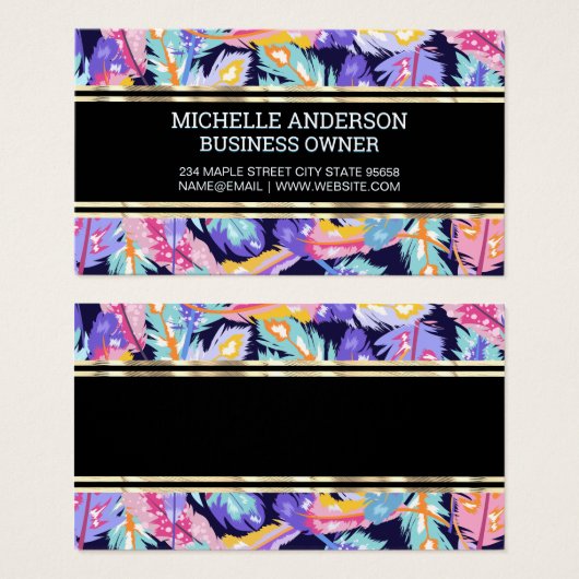 Farbenfrohe Federmuster | Goldene Trimm (Vorne & Hinten)