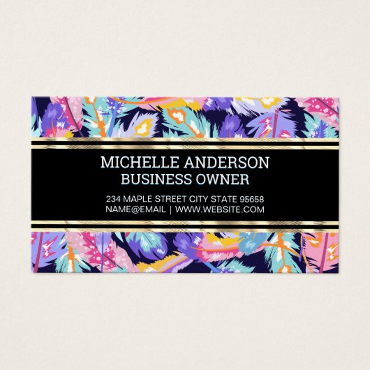 Farbenfrohe Federmuster | Goldene Trimm (Vorderseite)