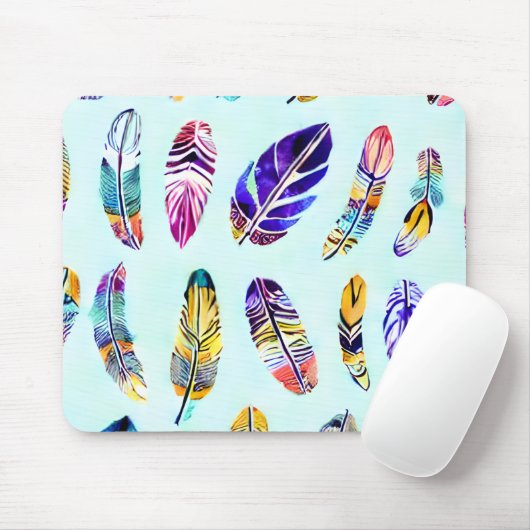 Farbenfrohe Federmuster Mousepad (Mit Mouse)