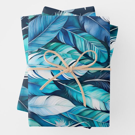 Farbenfrohe Federn Art Wrapping Paper Sheets Geschenkpapier Set