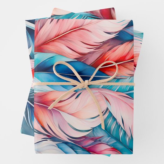 Farbenfrohe Federn Art Wrapping Paper Sheets Geschenkpapier Set