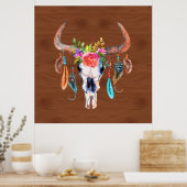 Farbenfrohe Federn auf Bull Skull Poster (Küche)