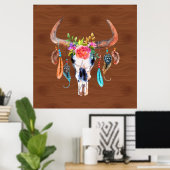Farbenfrohe Federn auf Bull Skull Poster (Heimbüro)