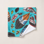 Farbenfrohe Federn Badhandtuch Set (Waschlappen)