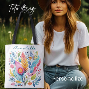 Farbenfrohe Federn Blumenkäse, Boho Style, Tasche