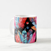 Farbenfrohe Federn, boho, nahtlos, lebendig. Kaffeetasse (Vorderseite Links)
