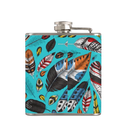 Farbenfrohe Federn Flachmann (Rückseite)