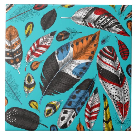 Farbenfrohe Federn Fliese (Vorderseite)