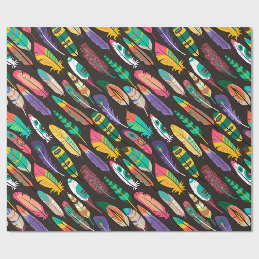 Farbenfrohe Federn Geschenkpapier (Flach)