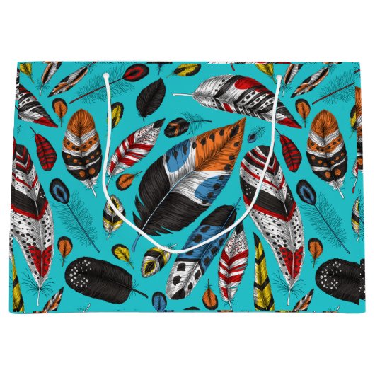 Farbenfrohe Federn Große Geschenktüte (Vorderseite)