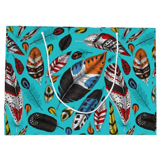 Farbenfrohe Federn Große Geschenktüte (Rückseite)