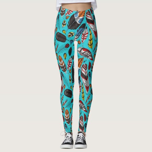 Farbenfrohe Federn Leggings (Vorderseite)