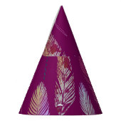 Farbenfrohe Federn: lila Hintergrundmuster. Partyhütchen (Links)