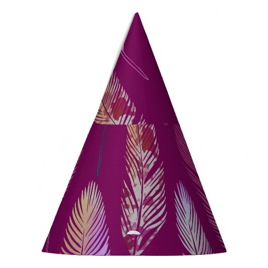 Farbenfrohe Federn: lila Hintergrundmuster. Partyhütchen (Links)