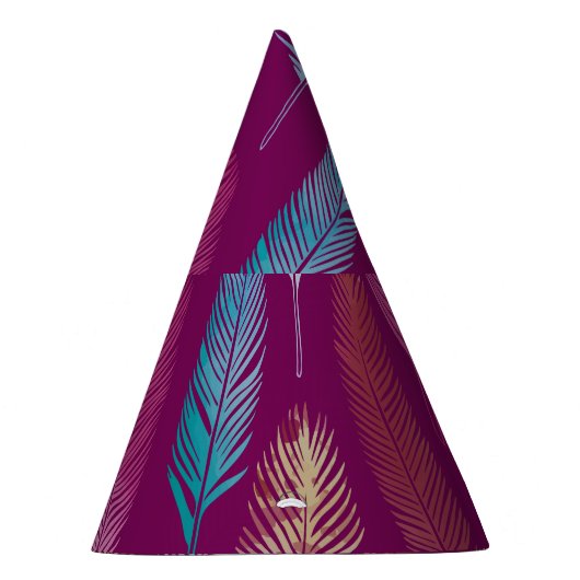 Farbenfrohe Federn: lila Hintergrundmuster. Partyhütchen (Rechts)