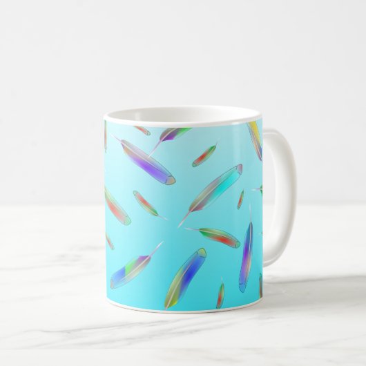 Farbenfrohe Federn Muster Blaue Bezeichnung Monogr Kaffeetasse (VorderseiteRechts)