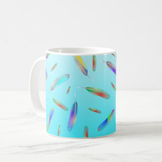 Farbenfrohe Federn Muster Blaue Bezeichnung Monogr Kaffeetasse (Vorderseite Links)