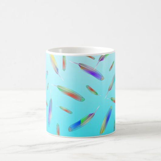 Farbenfrohe Federn Muster Blaue Bezeichnung Monogr Kaffeetasse (Mittel)