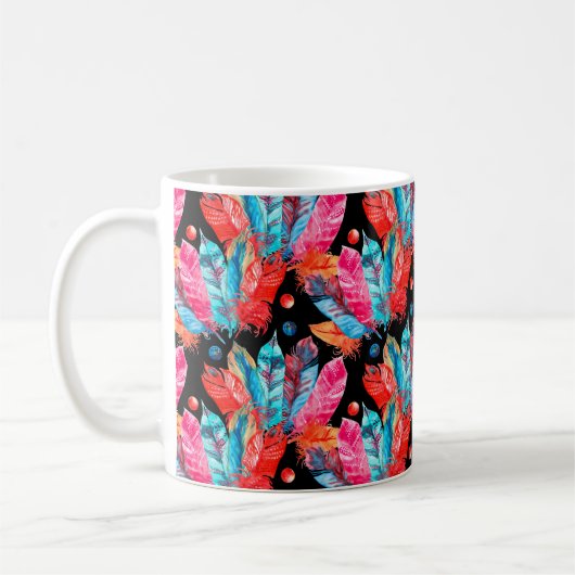 Farbenfrohe Federn Muster Kaffeetasse (Links)